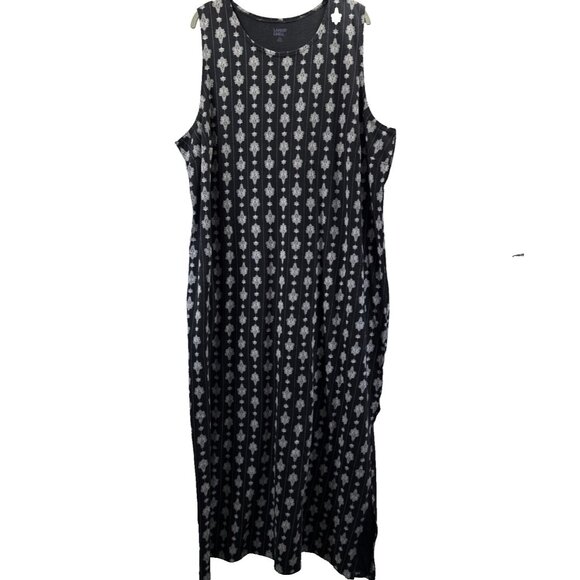 Lands End Women's Maxi Dress 2X Black White Pockets Vertical Slimming Pullover - Picture 1 of 8